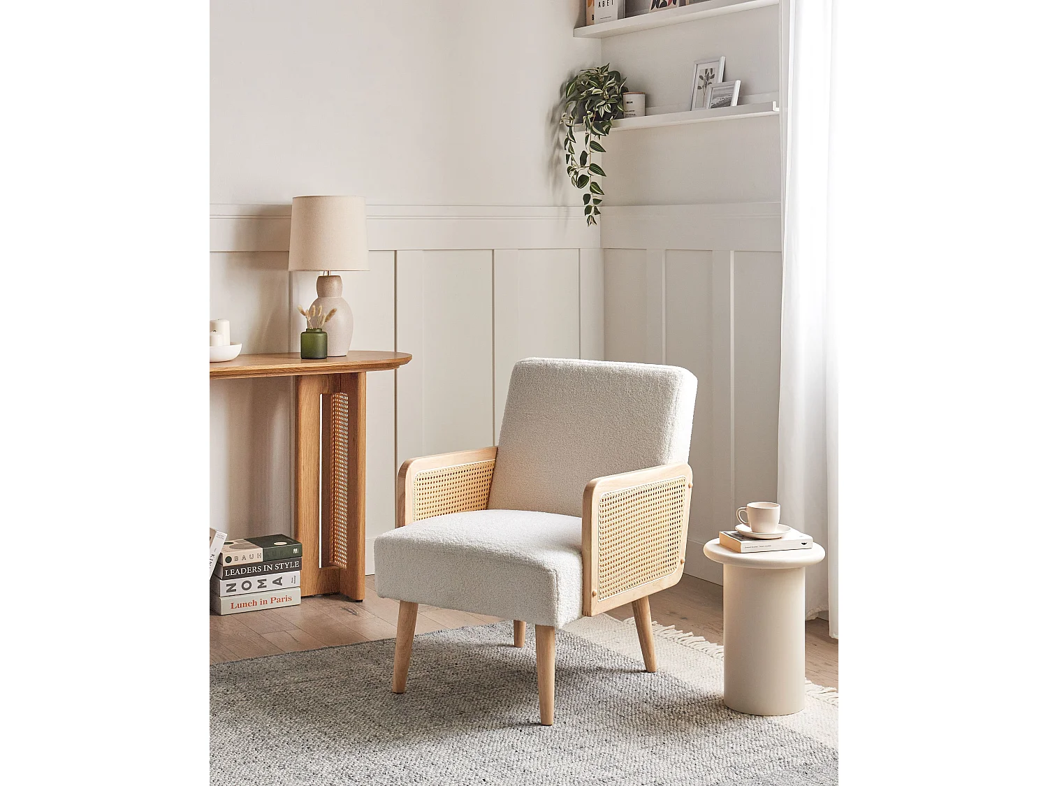 Fauteuil HOJBY Bouclé Blanc cassé
