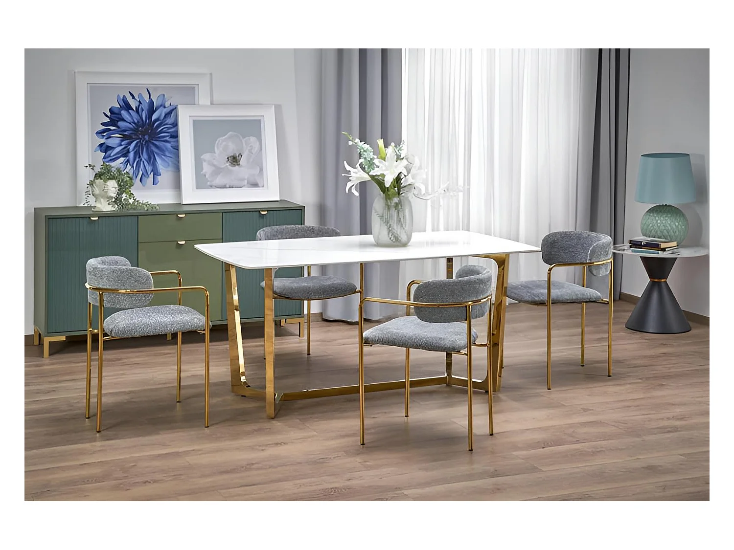 Esstisch Clemente (90x160)/Keramik/Weiss&Gold