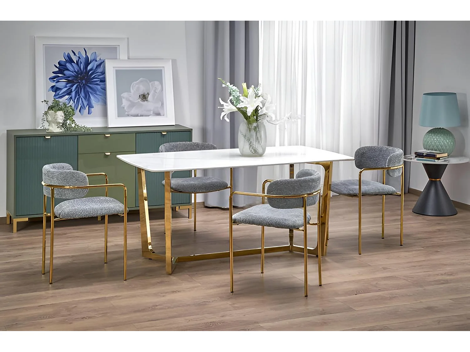 Tavolo da pranzo Clemente (90x160)/Ceramica/Bianco e Oro