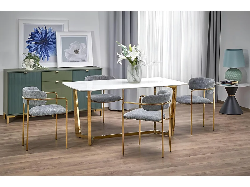 Table à manger Clemente (90x160)/Céramique/Blanc et Or