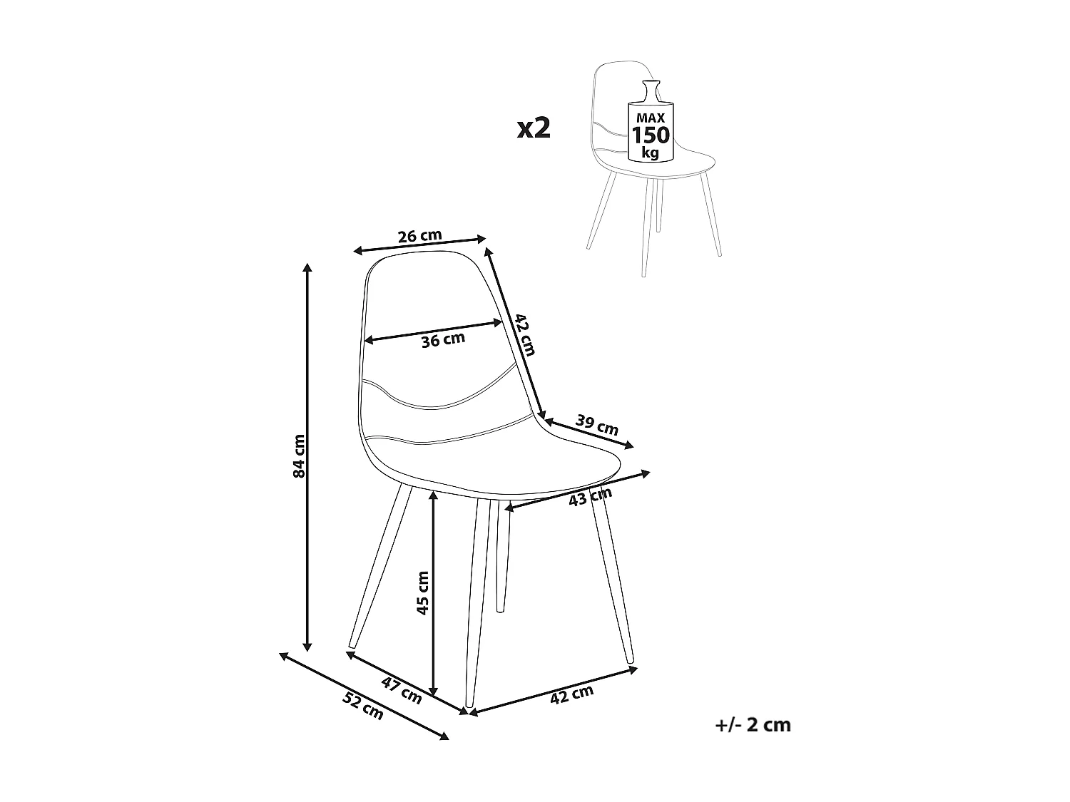 Lot de 2 chaises de salle à manger HILDEN Velours côtelé Blanc