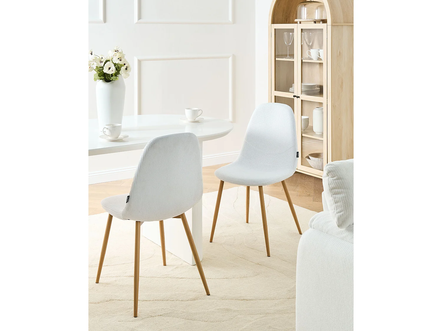 Lot de 2 chaises de salle à manger HILDEN Velours côtelé Blanc