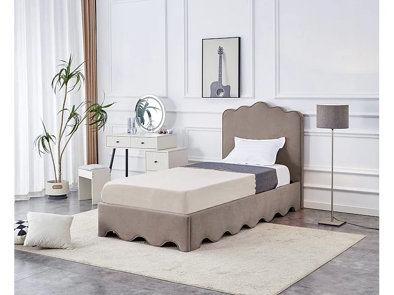 Lit Orso S (90x200)/tissu velours/Beige