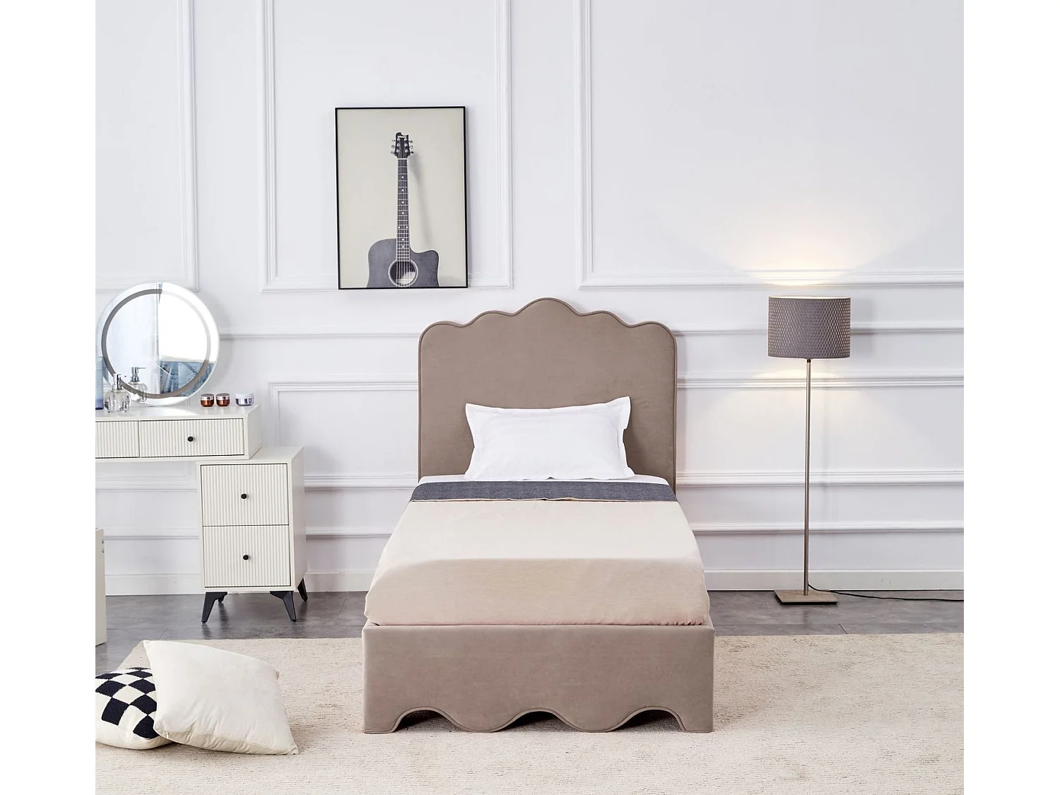 Letto Orso S (90x200)/tessuto velluto/Beige