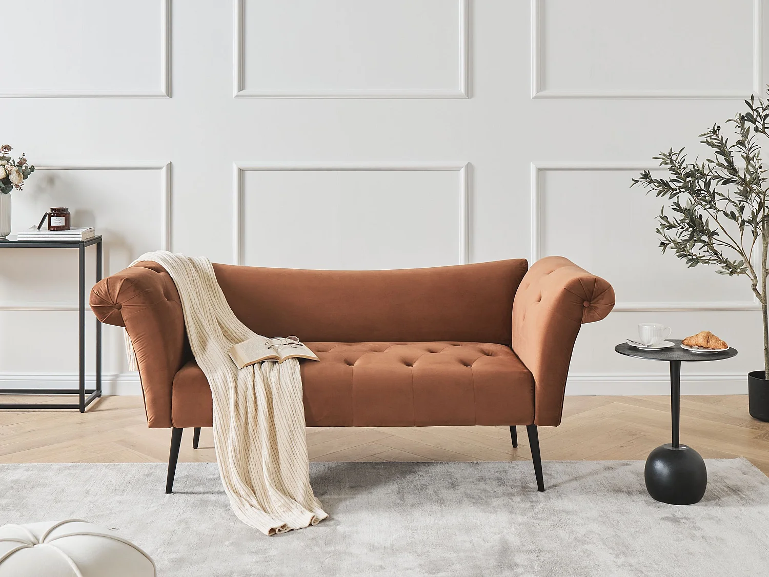 Chaise longue NANTILLY Velours Marron doré