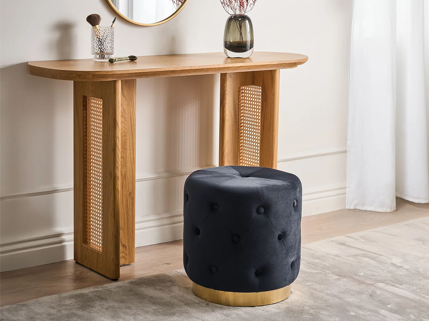 Pouf CARROLLTON Velours Noir