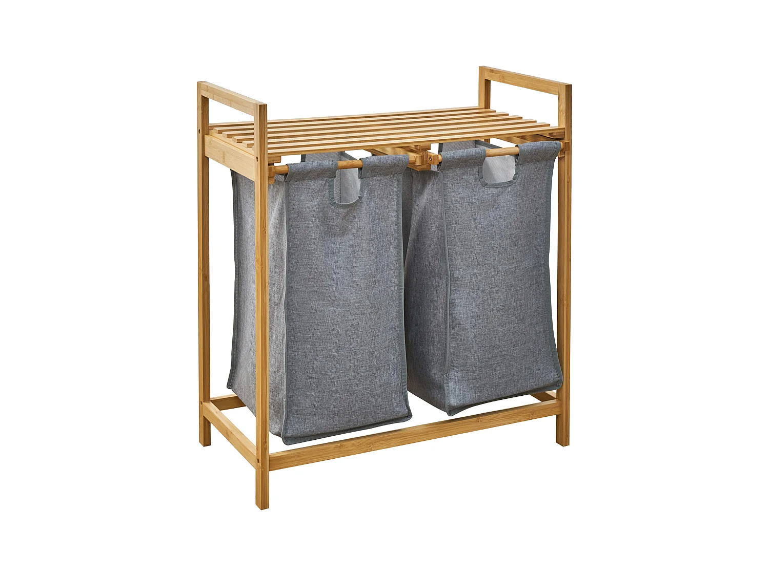 SVITA SULA Panier à linge Collecteur de linge Coffre à linge 2 compartiments avec étagère Bambou Gris