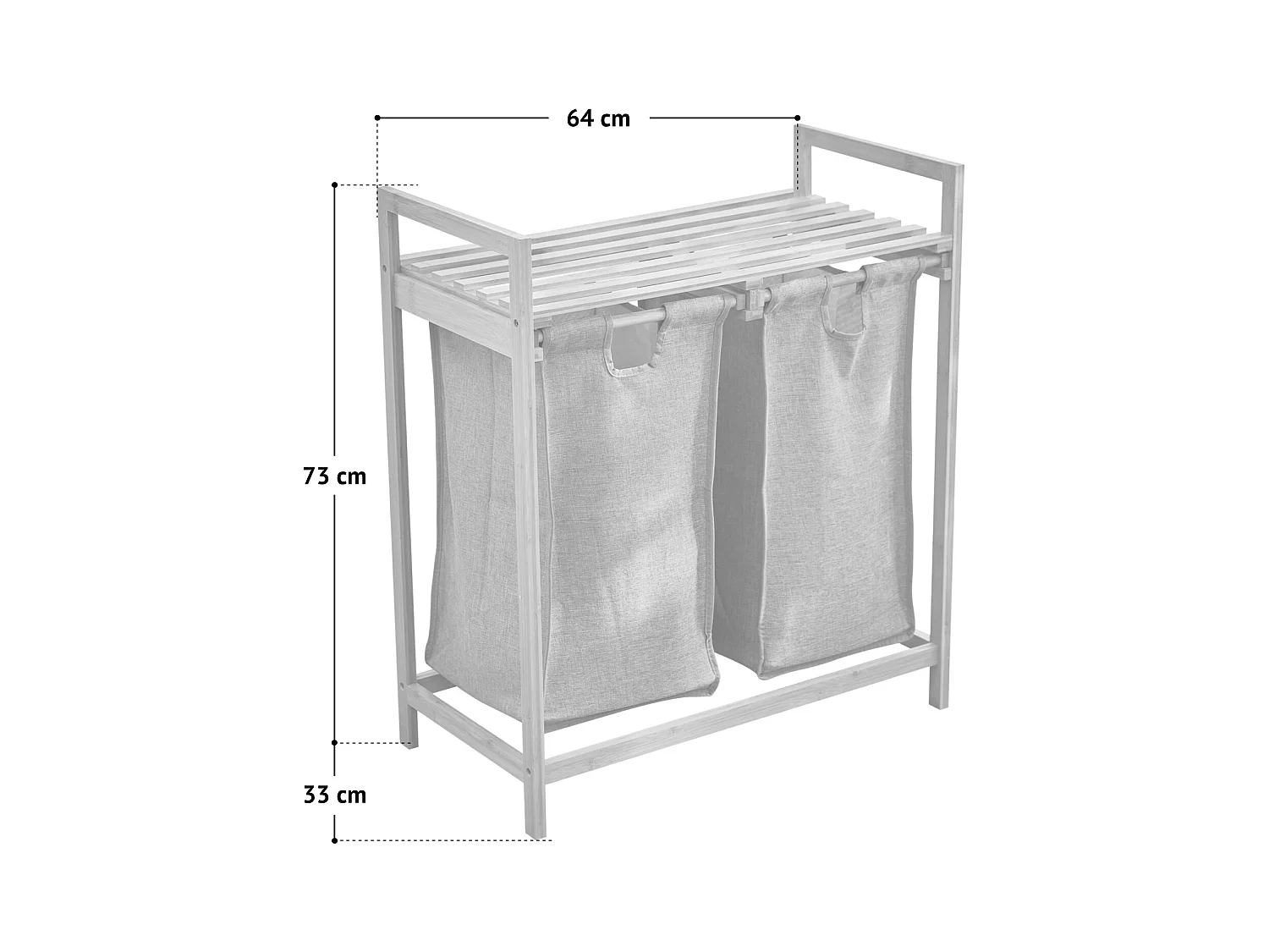 SVITA SULA Panier à linge Collecteur de linge Coffre à linge 2 compartiments avec étagère Bambou Gris