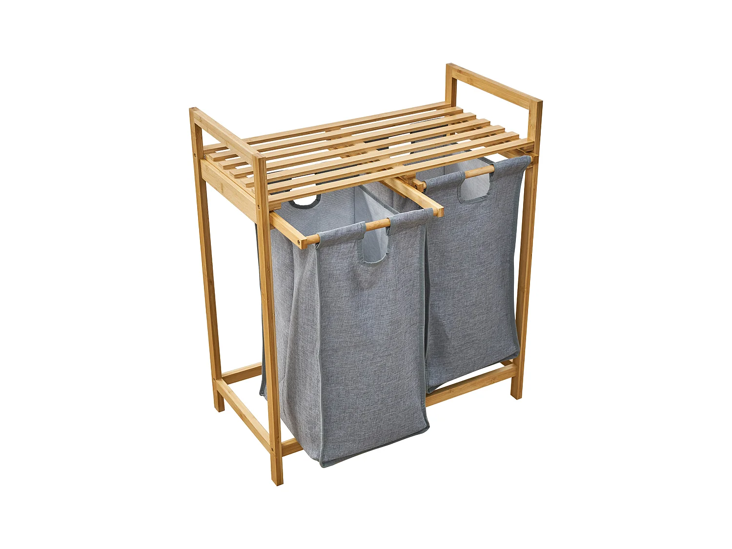 SVITA SULA Panier à linge Collecteur de linge Coffre à linge 2 compartiments avec étagère Bambou Gris