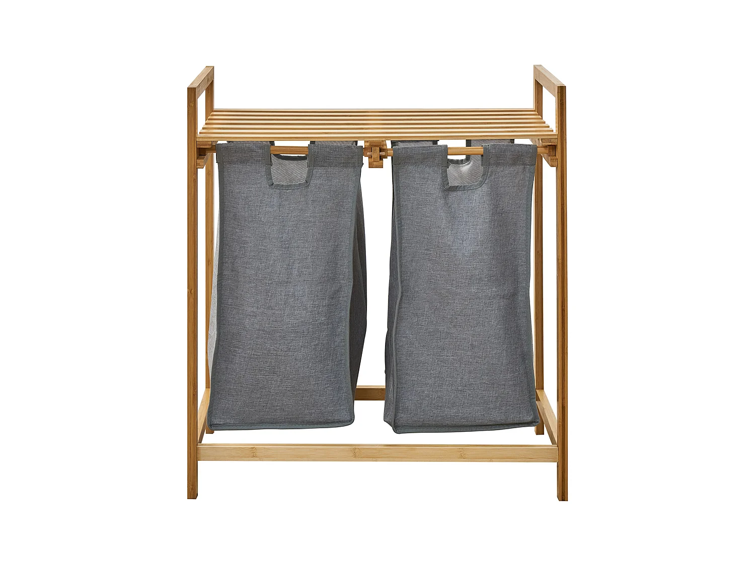 SVITA SULA Panier à linge Collecteur de linge Coffre à linge 2 compartiments avec étagère Bambou Gris