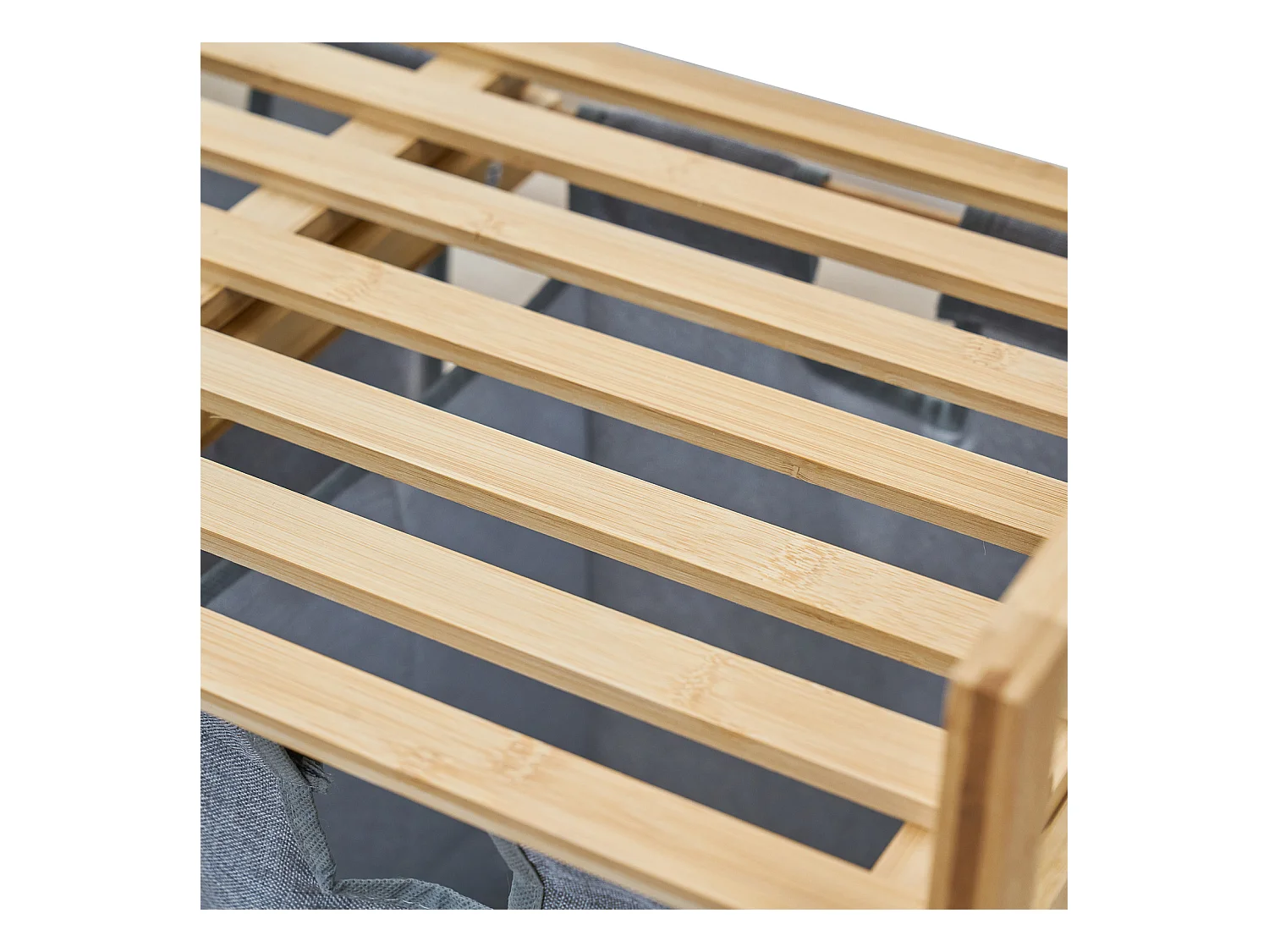 SVITA SULA Panier à linge Collecteur de linge Coffre à linge 2 compartiments avec étagère Bambou Gris