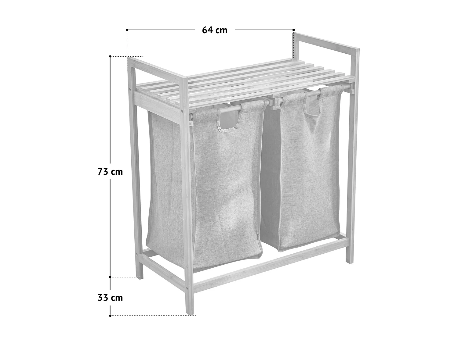 SVITA SULA Panier à linge Collecteur de linge Coffre à linge 2 compartiments avec étagère Bambou Gris