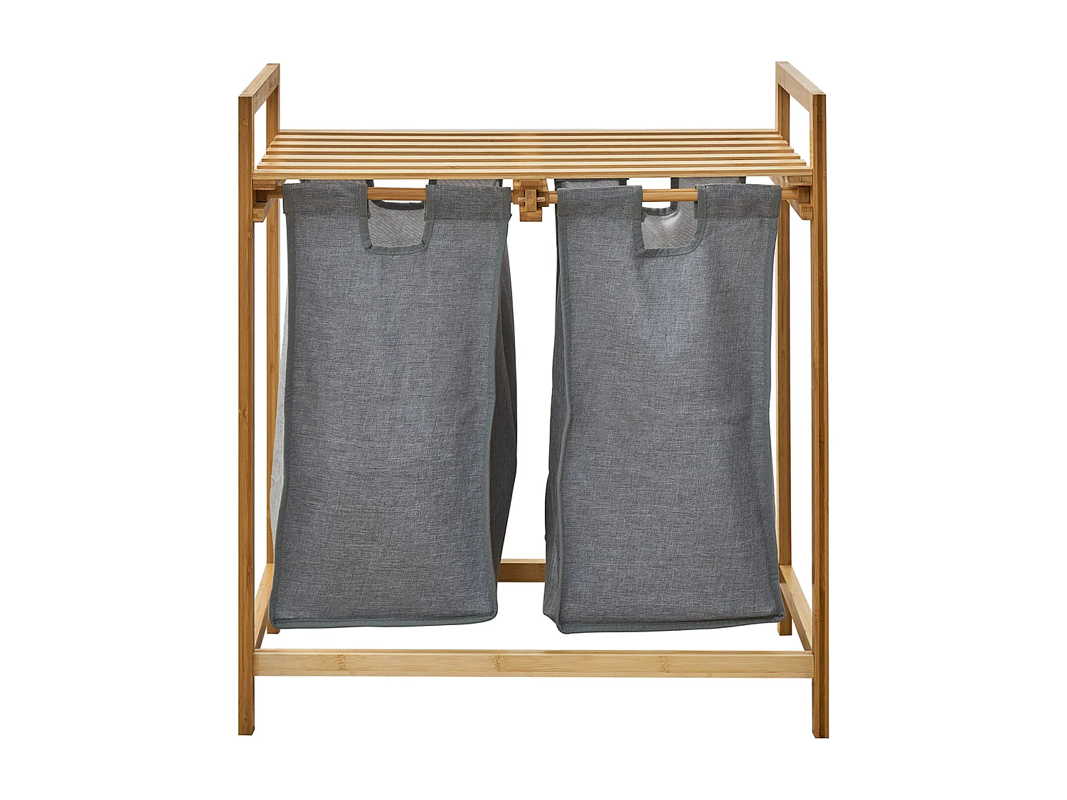 SVITA SULA Panier à linge Collecteur de linge Coffre à linge 2 compartiments avec étagère Bambou Gris