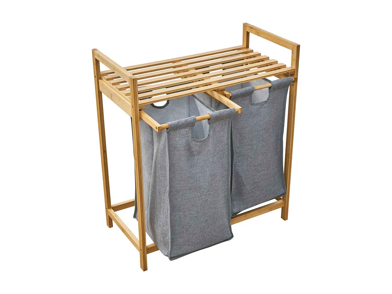 SVITA SULA Panier à linge Collecteur de linge Coffre à linge 2 compartiments avec étagère Bambou Gris