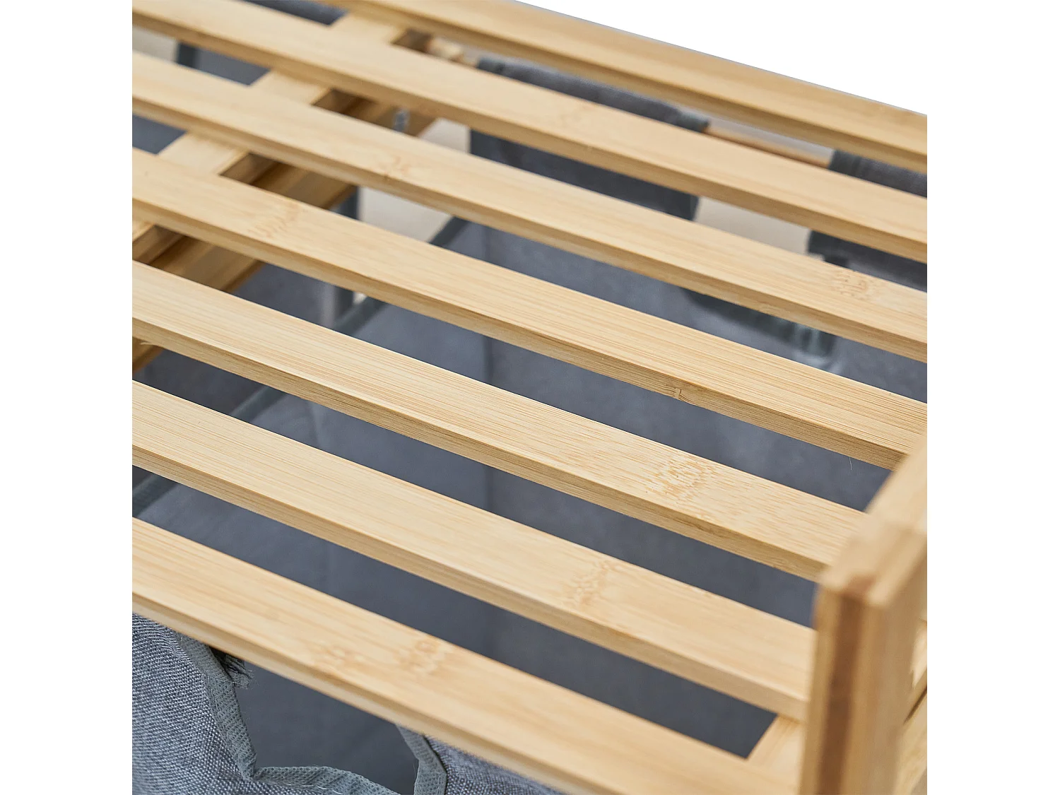 SVITA SULA Panier à linge Collecteur de linge Coffre à linge 2 compartiments avec étagère Bambou Gris