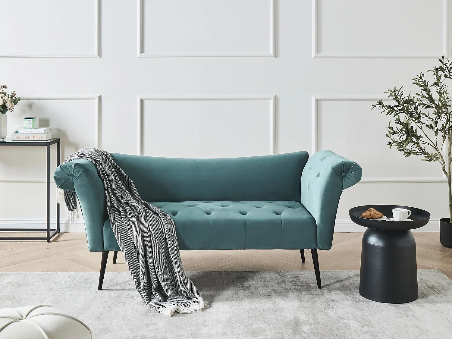 Chaise longue NANTILLY Velours Bleu paon