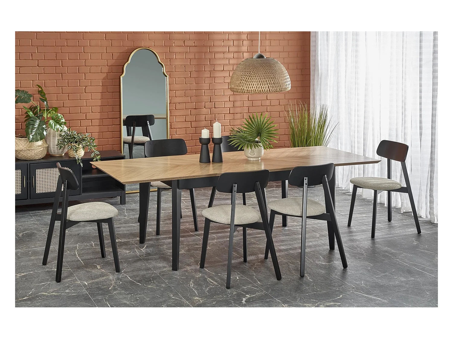 Table à manger Edmondo (90 x 160-240)/Extensible/Bois massif et placage/Marron&Noir