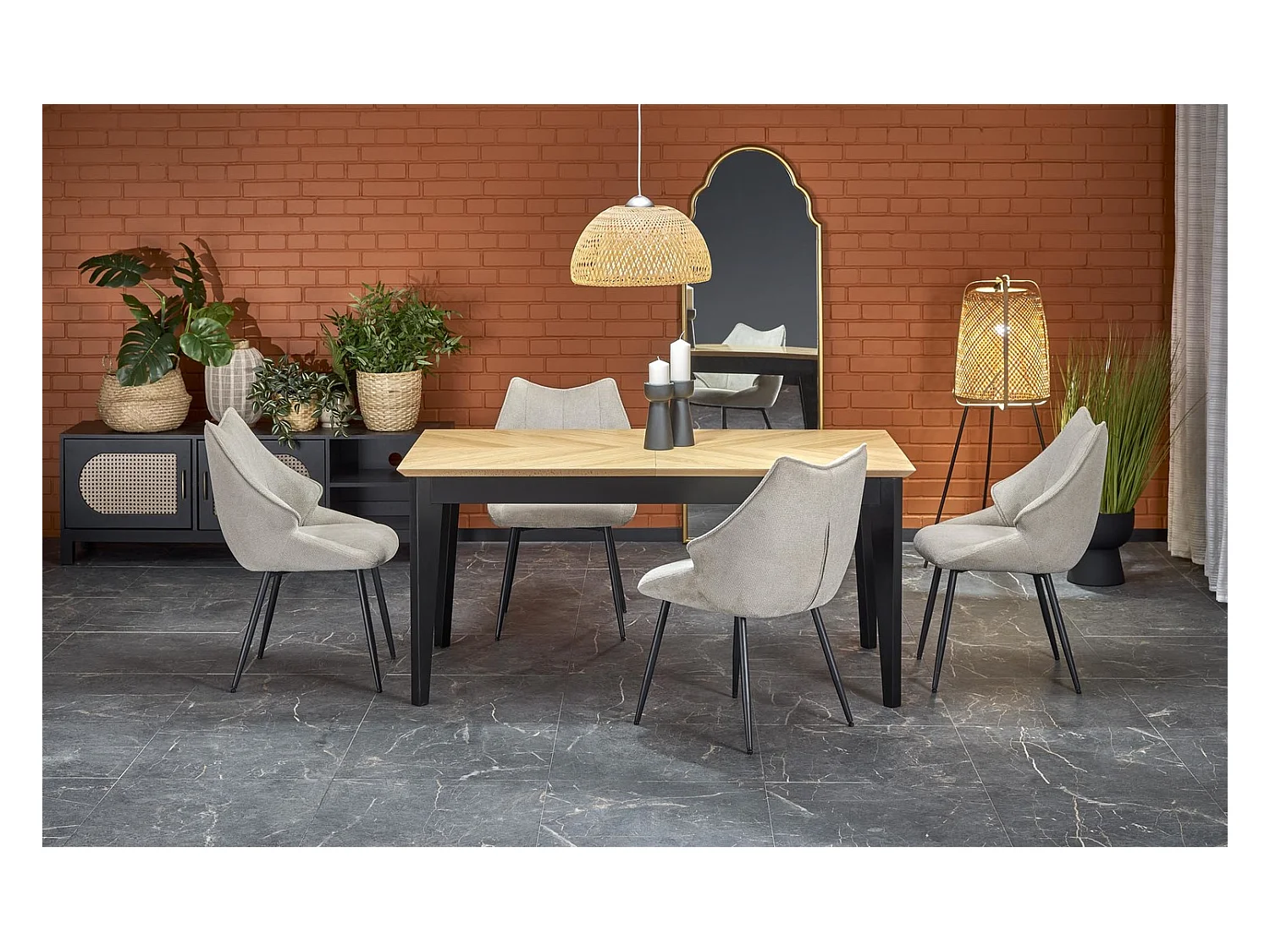 Table à manger Edmondo (90 x 160-240)/Extensible/Bois massif et placage/Marron&Noir