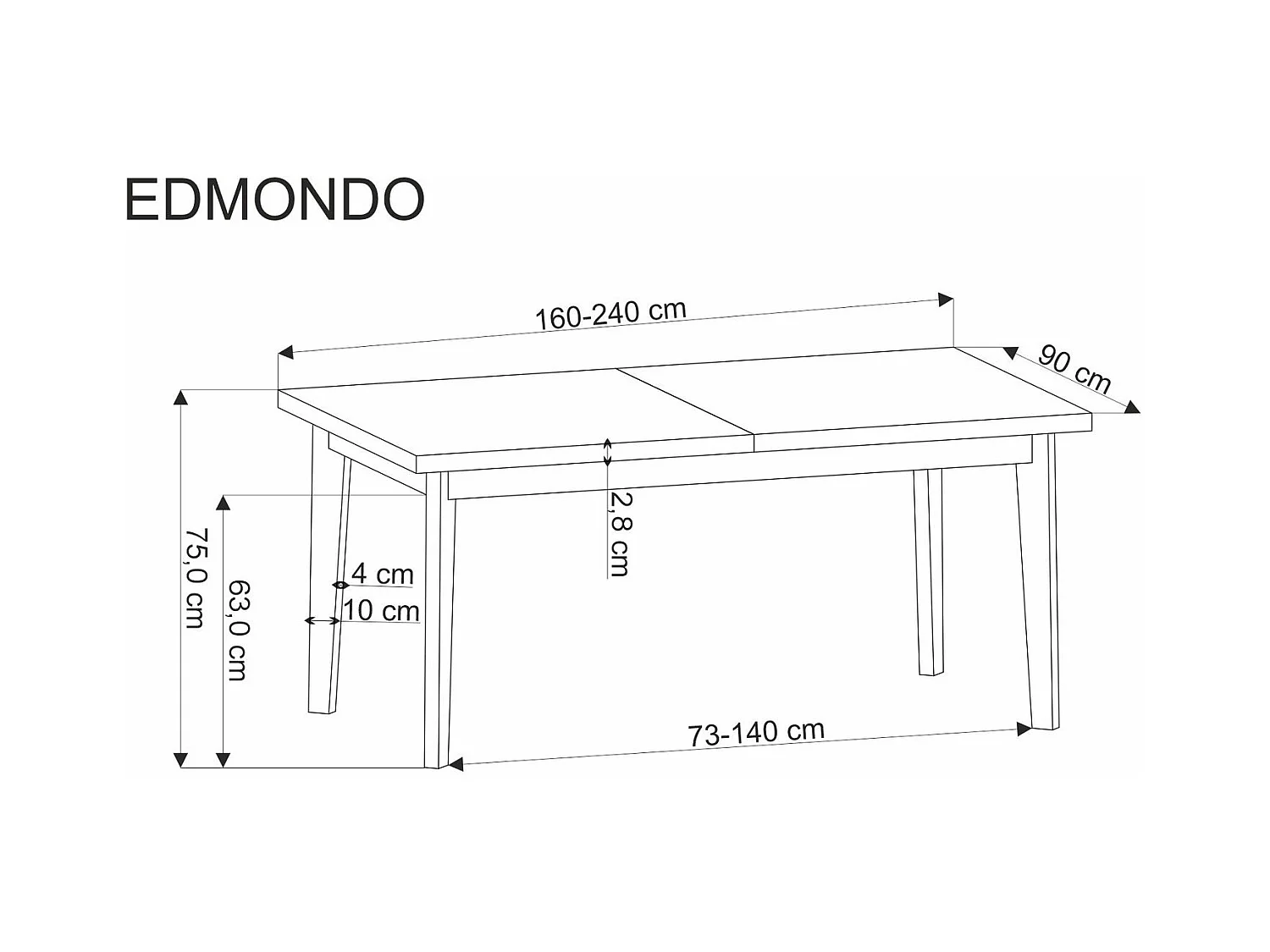 Table à manger Edmondo (90 x 160-240)/Extensible/Bois massif et placage/Marron&Noir