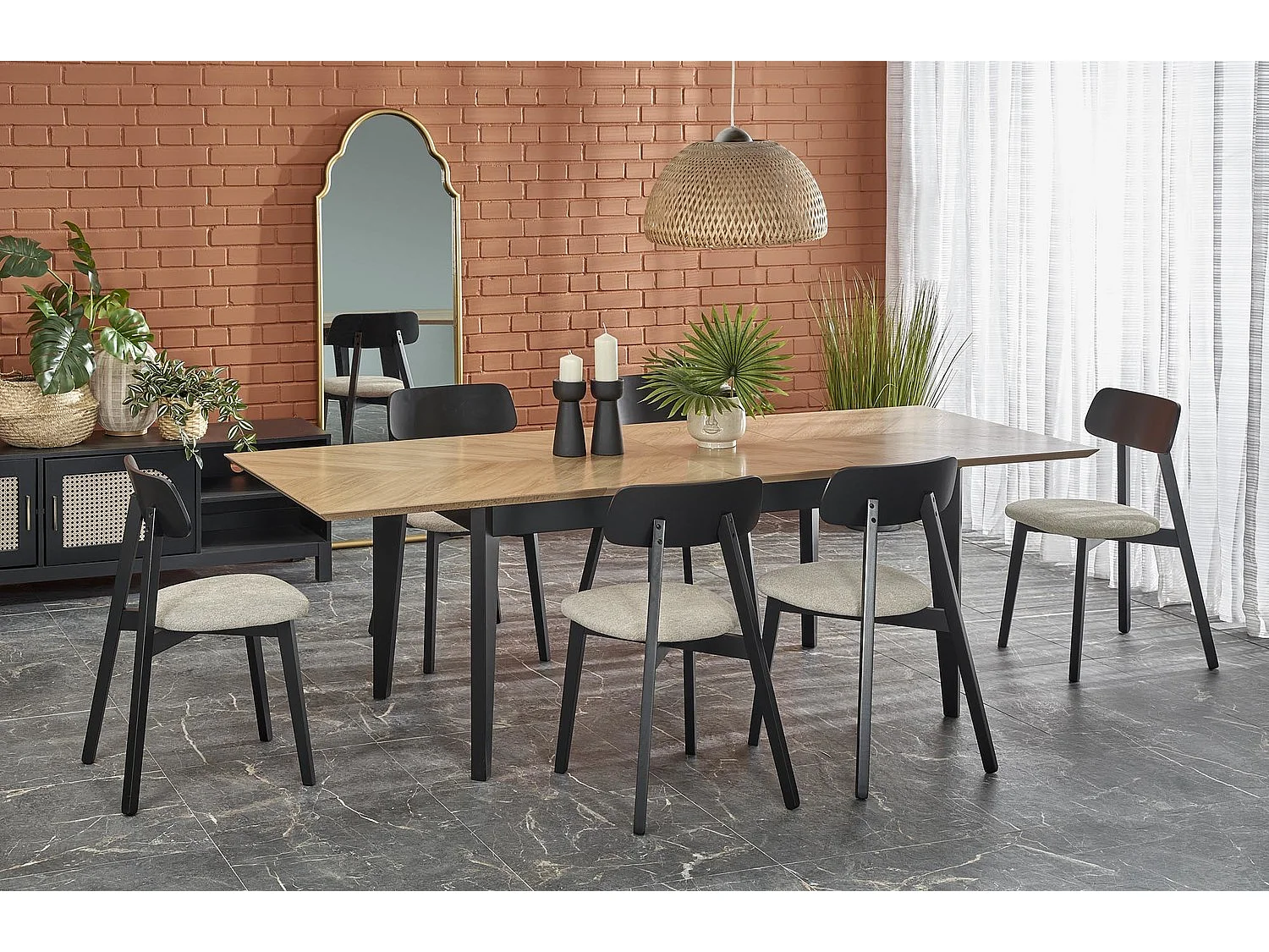 Table à manger Edmondo (90 x 160-240)/Extensible/Bois massif et placage/Marron&Noir