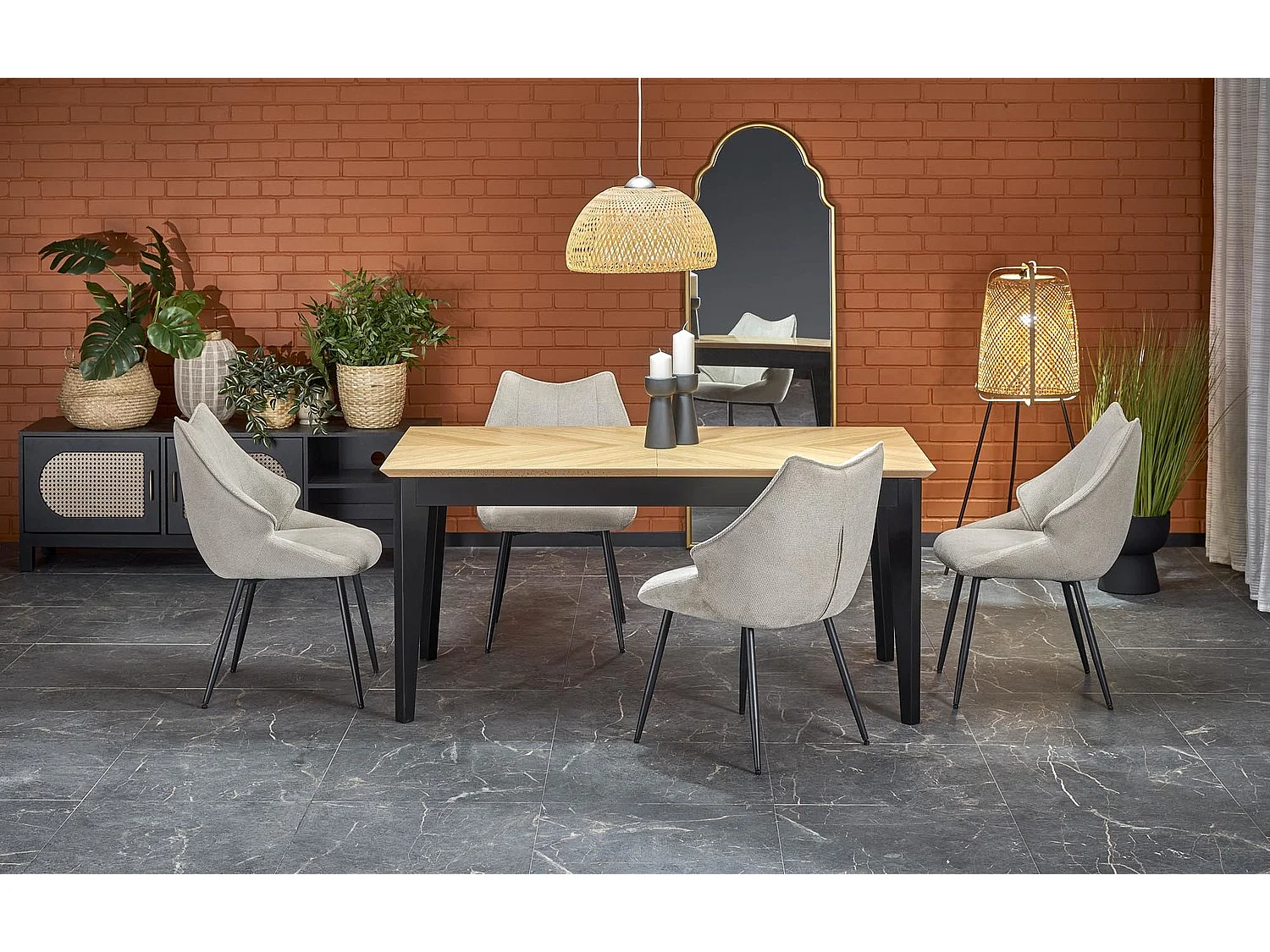 Table à manger Edmondo (90 x 160-240)/Extensible/Bois massif et placage/Marron&Noir