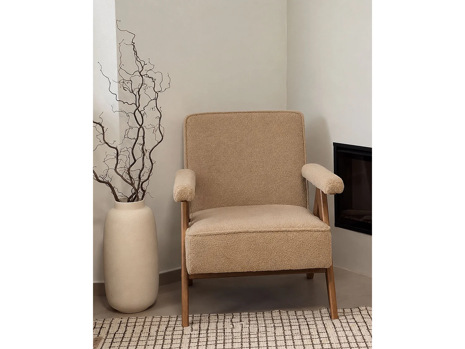 Fauteuil EVJE Bouclé Beige