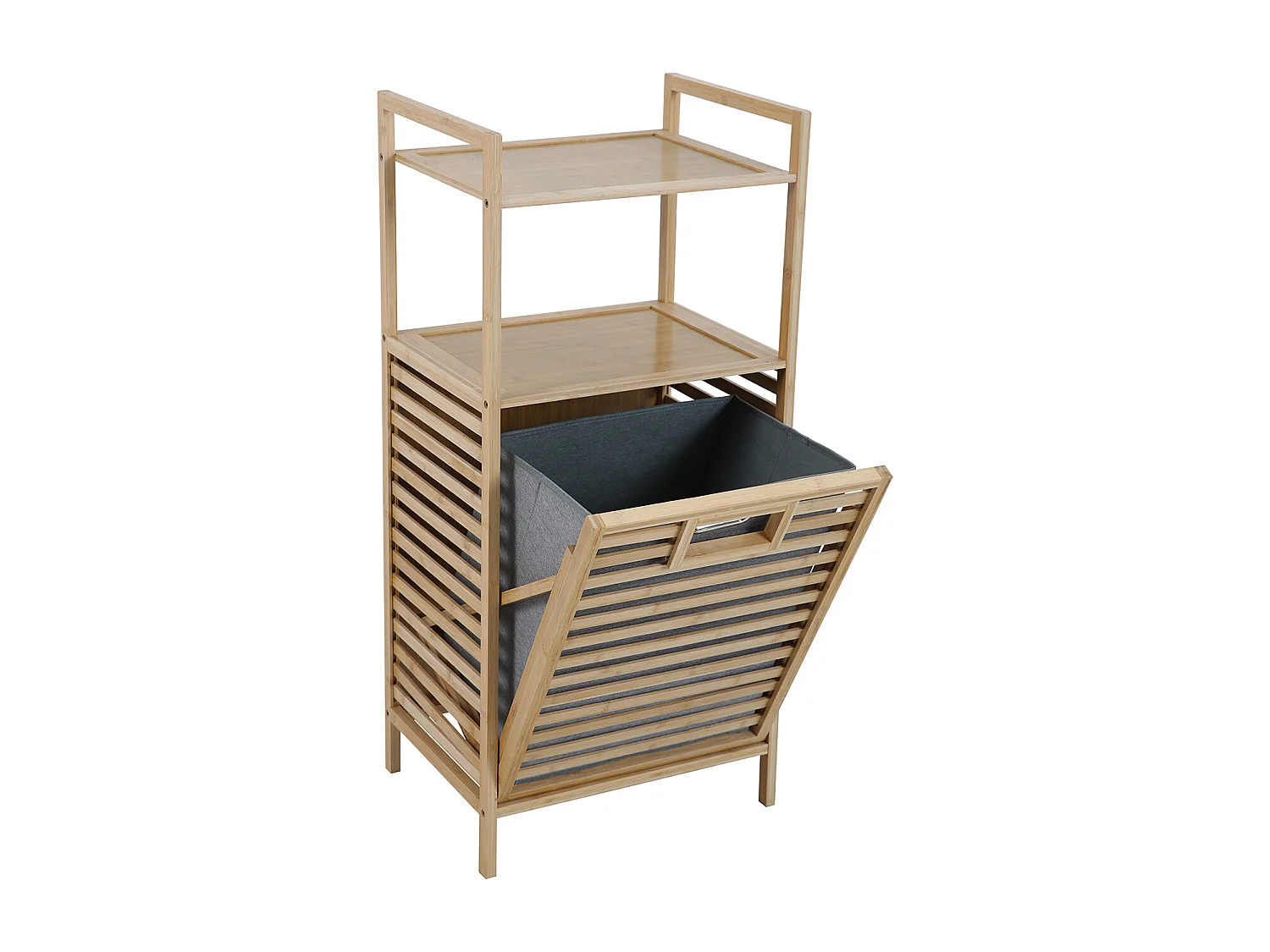 SVITA PUVI 2in1 Étagère de salle de bain avec panier à linge Étagère de salle de bain pour le linge sale Bambou