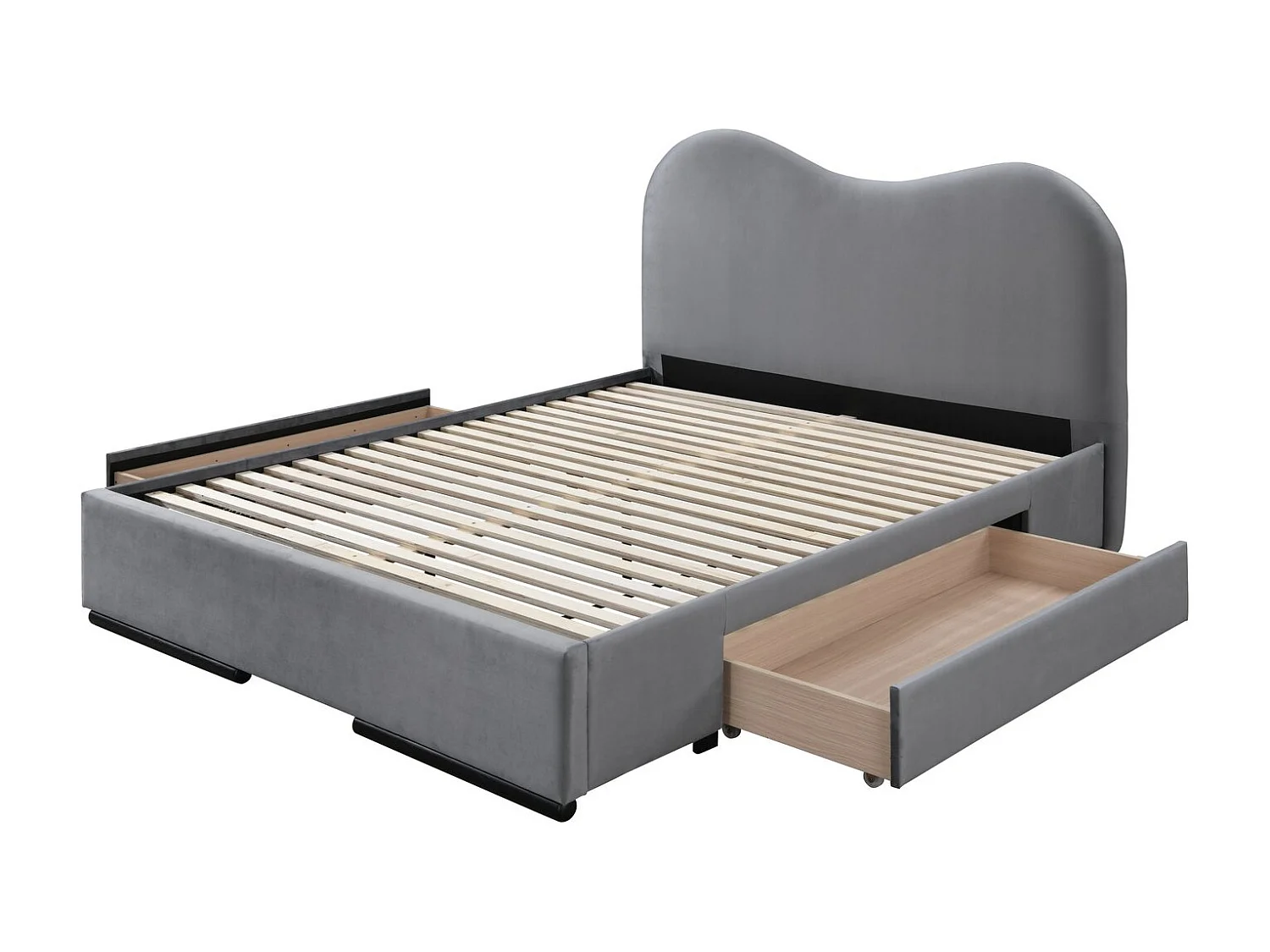 Lit Amberer M (160x200)/tiroirs/tissu velours/gris