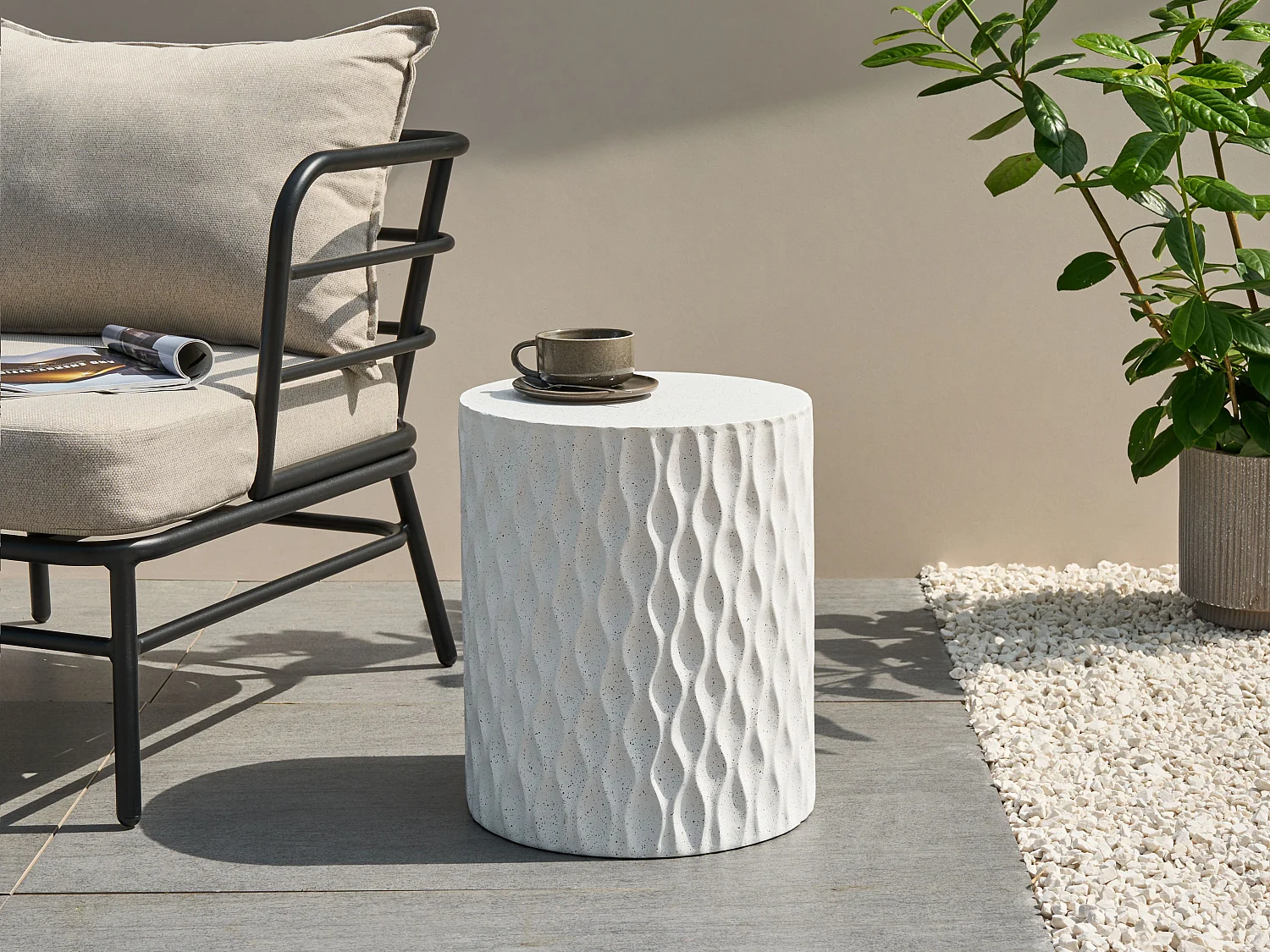 Table d'appoint ANTELAO 37 cm 37 cm Effet terrasse Terrazzo blanc