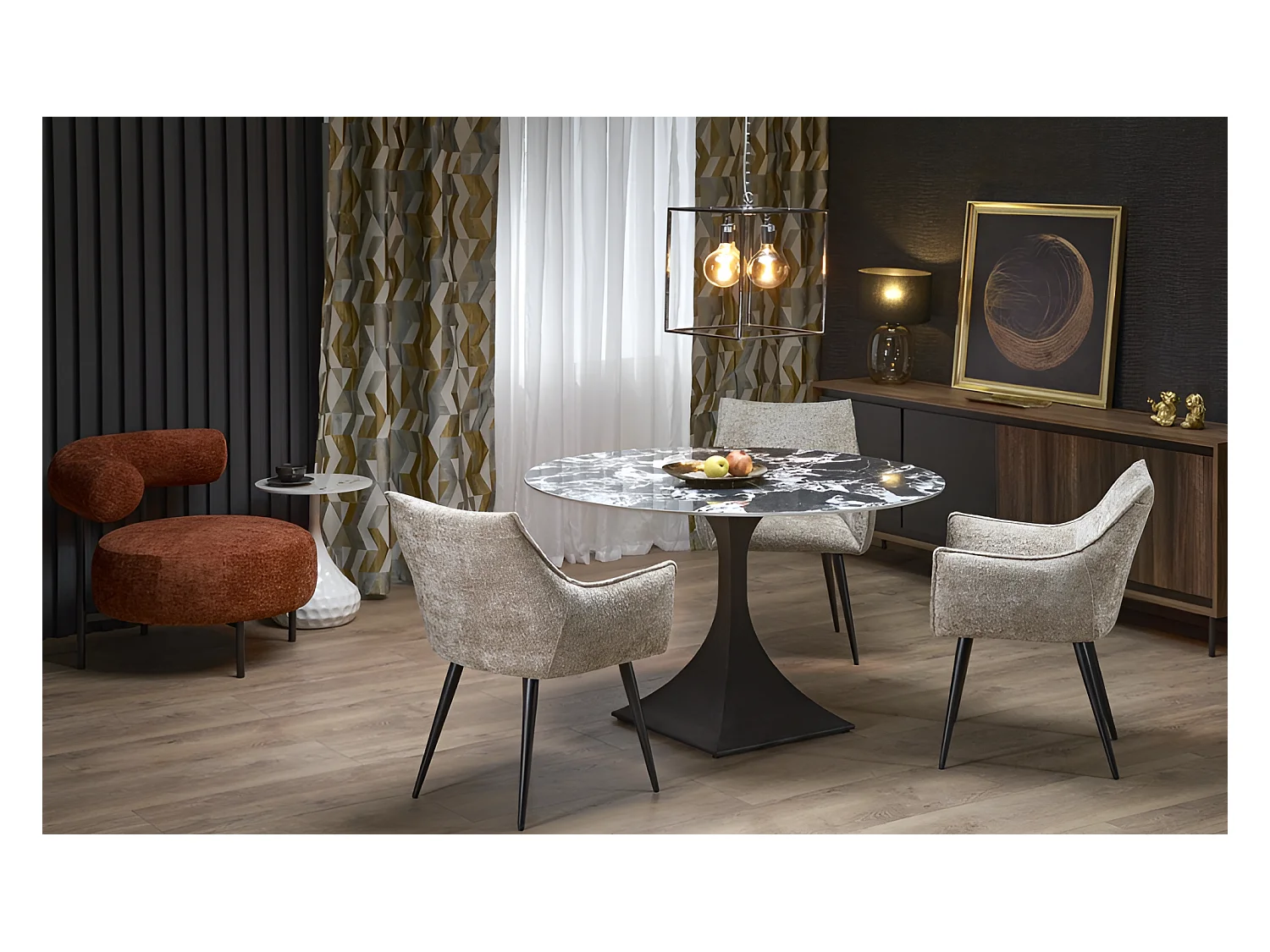 Table à manger Manuel (120x77)/Pierre frittée/Noir et gris