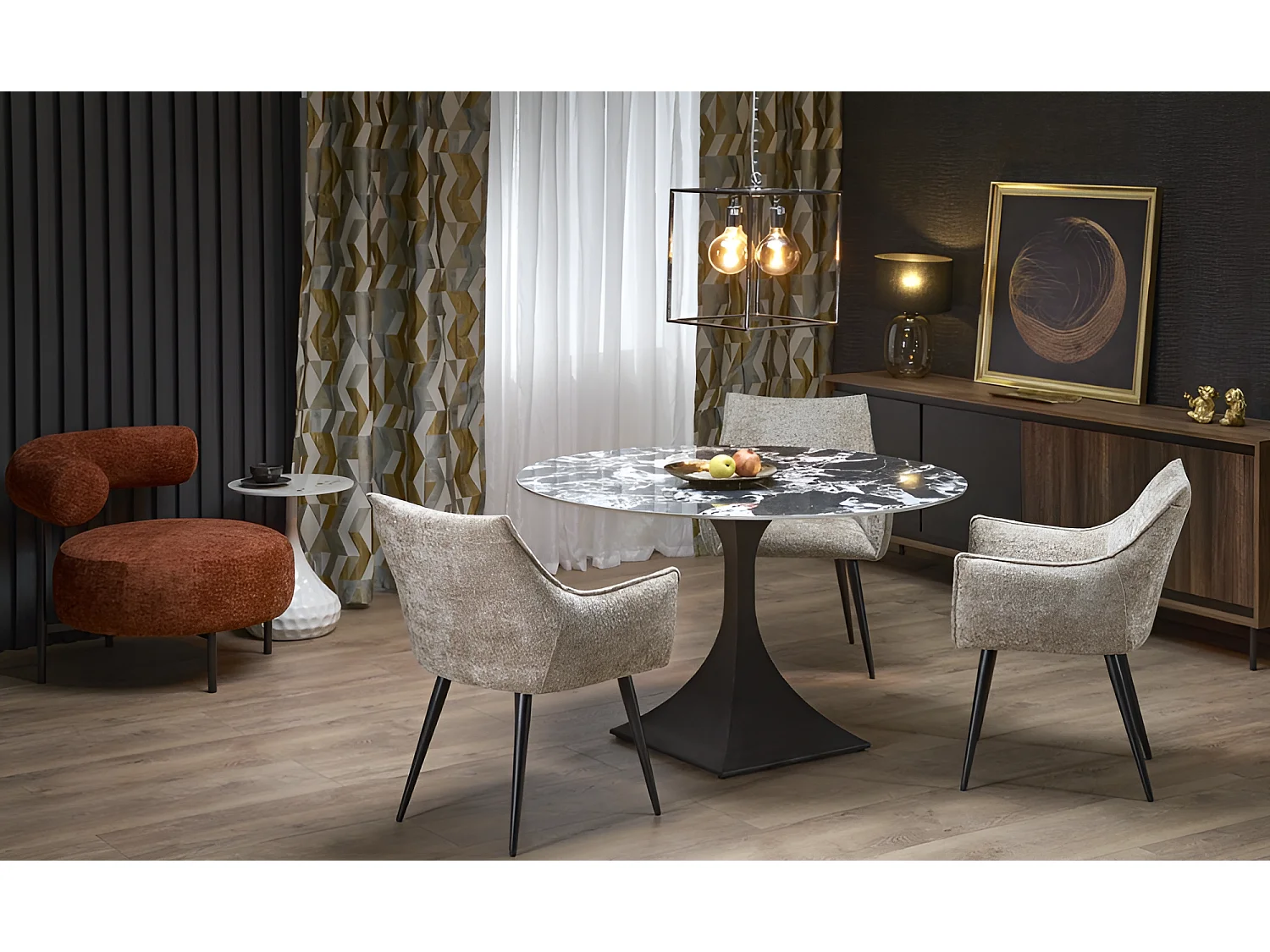 Esstisch Manuel (o120x77)/Gesinterter Stein/Schwarz&Grau