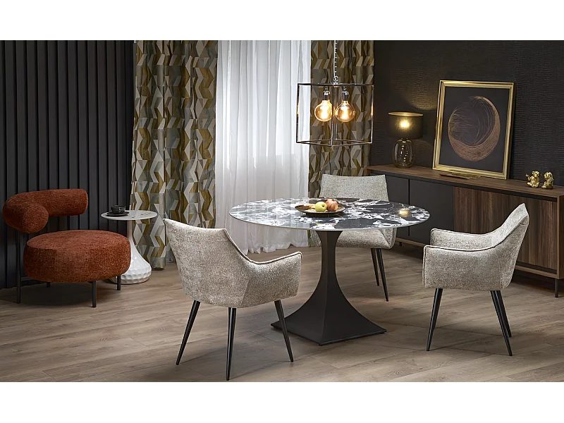 Tavolo da pranzo Manuel (120x77)/Pietra sinterizzata/Nero e grigio