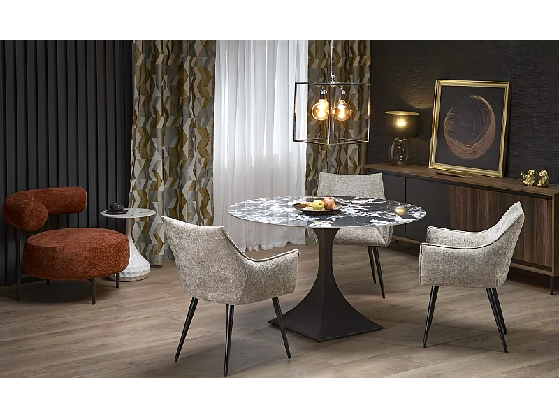 Table à manger Manuel (120x77)/Pierre frittée/Noir et gris