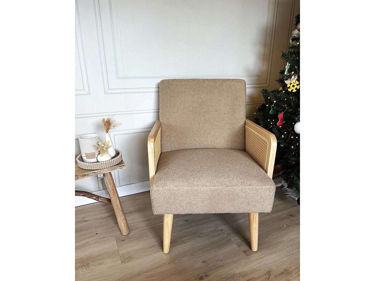 Fauteuil HOJBY Bouclé Beige
