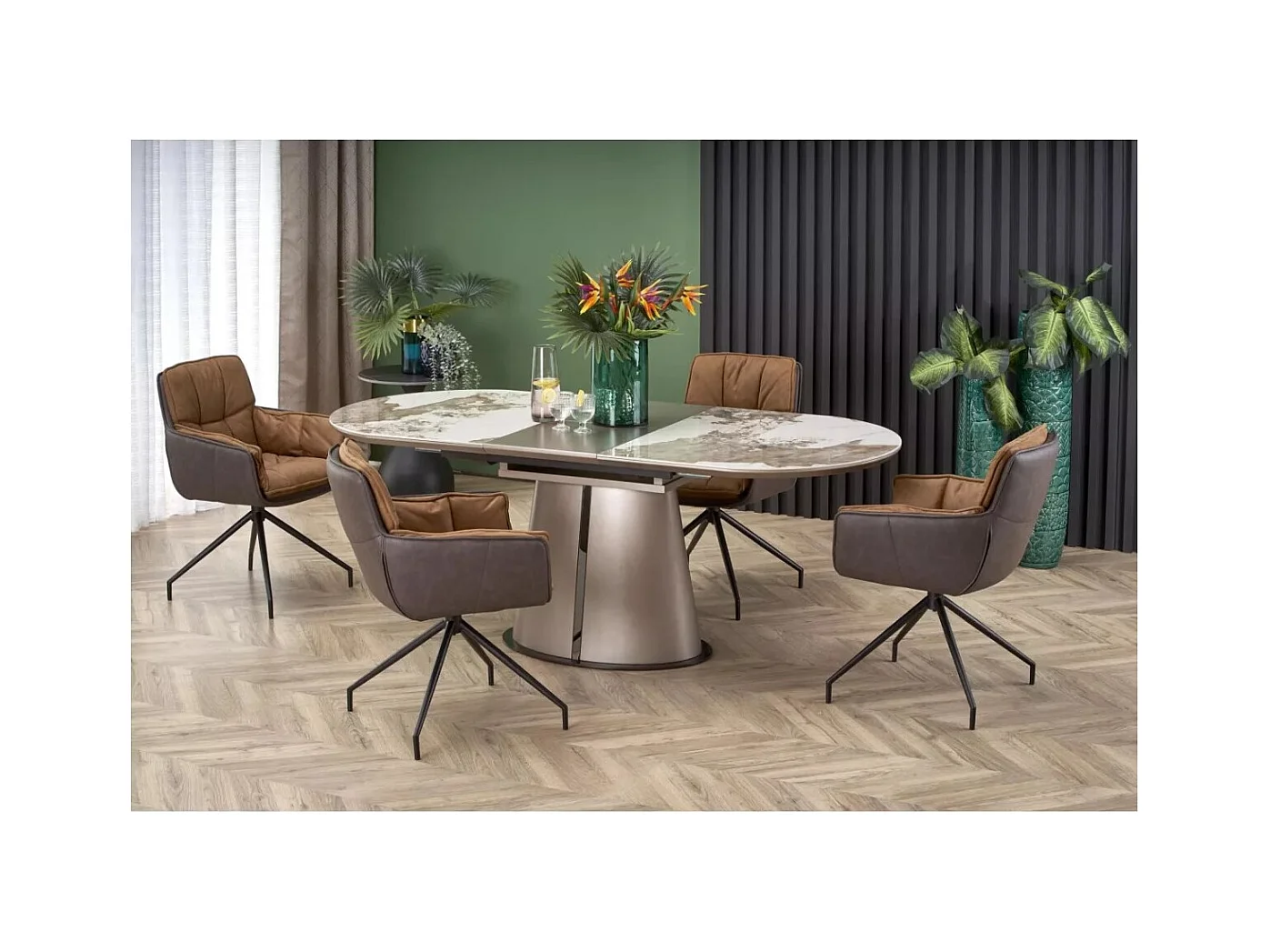 Table à manger Robinson (90x160-200)/Extensible/Céramique/Gris et Blanc