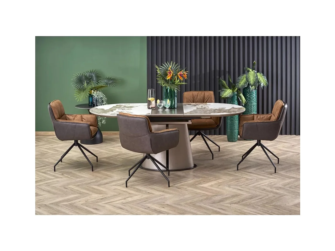 Table à manger Robinson (90x160-200)/Extensible/Céramique/Gris et Blanc