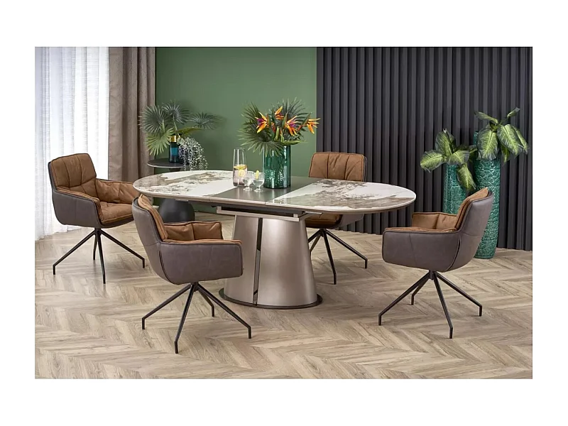 Tavolo da pranzo Robinson (90x160-200)/Allungabile/Ceramica/Grigio e Bianco
