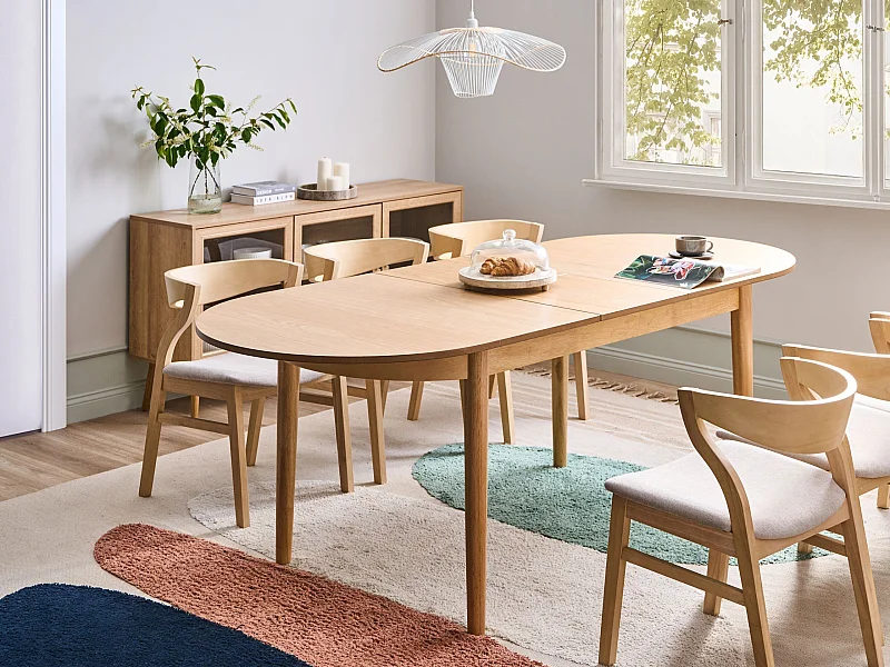 Table de salle à manger extensible LARTO Frêne clair 180/220 cm 90 cm