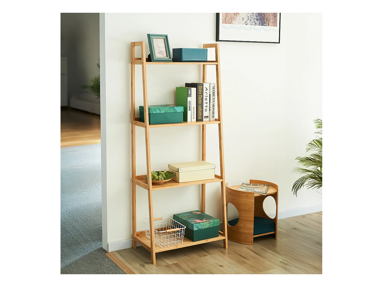 Bibliothèque SVITA RAJA en bambou, étagère de rangement à 4 niveaux, pour salon, couloir, naturel