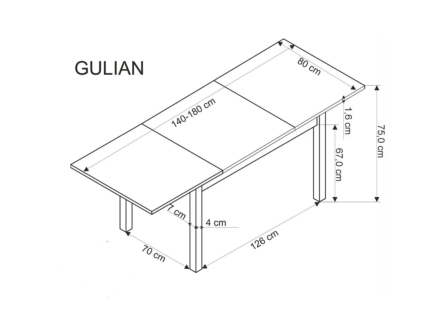 Esstisch Xarelto Gulian (80x140-180)/Erweiterbar/Braun&Schwarz