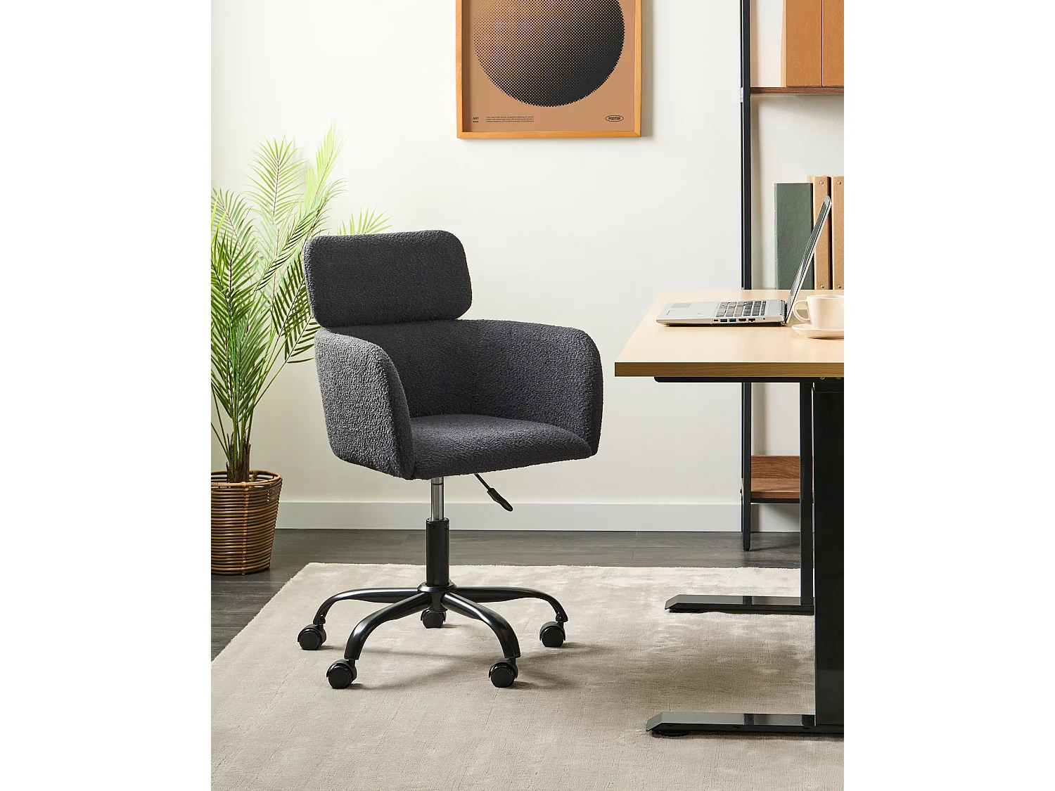 Chaise de bureau ALENA Bouclé Noir