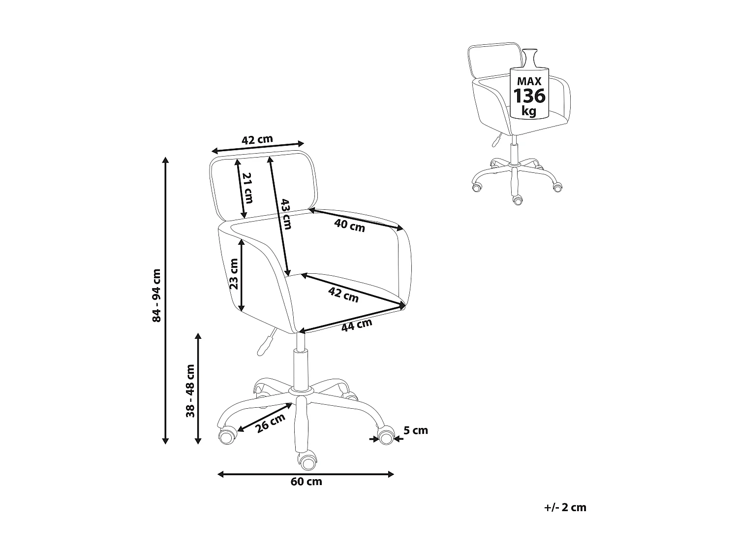 Chaise de bureau ALENA Bouclé Noir