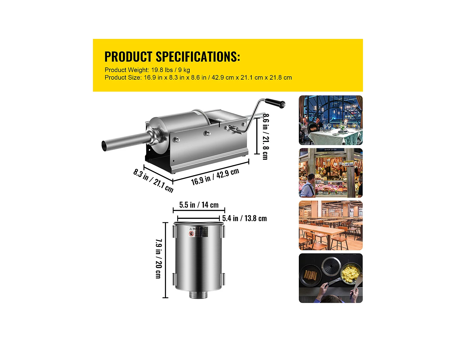 Poussoir à Saucisses Manuel SucceBuy, Horizontale 3 L, Acier Inoxydable 304, pour les Applications Commerciales dans les Supermarchés, les Restaurants