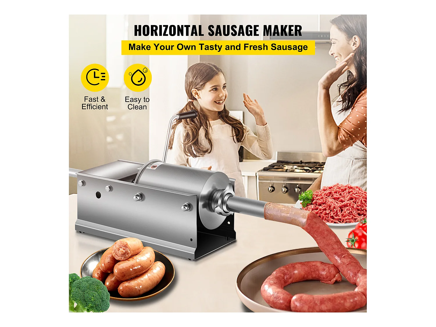 Poussoir à Saucisses Manuel SucceBuy, Horizontale 3 L, Acier Inoxydable 304, pour les Applications Commerciales dans les Supermarchés, les Restaurants