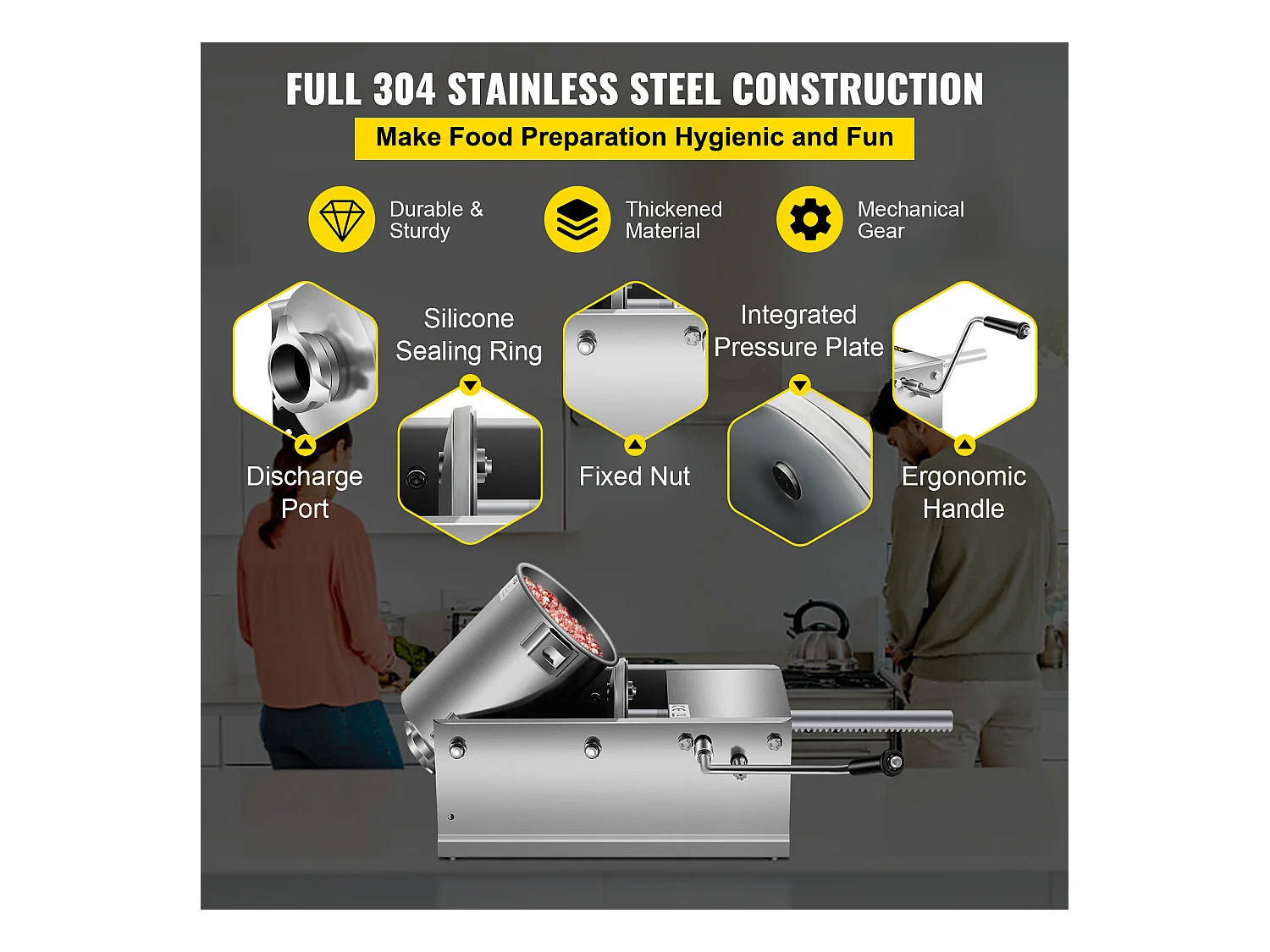 Poussoir à Saucisses Manuel SucceBuy, Horizontale 3 L, Acier Inoxydable 304, pour les Applications Commerciales dans les Supermarchés, les Restaurants