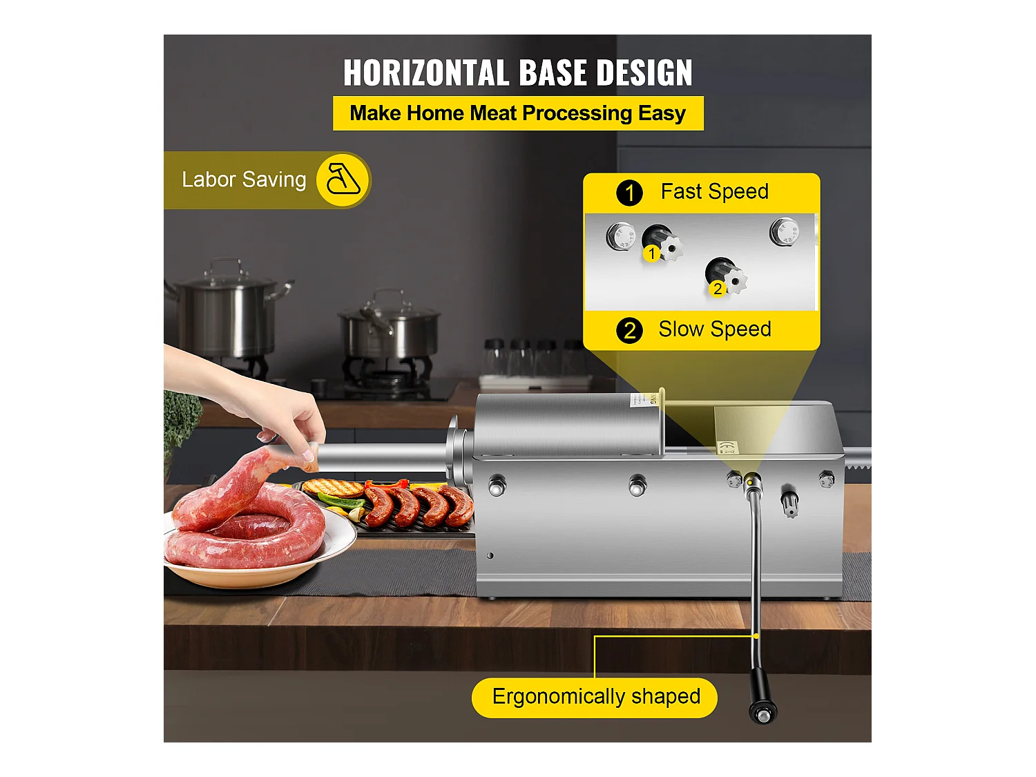 Poussoir à Saucisses Manuel SucceBuy, Horizontale 3 L, Acier Inoxydable 304, pour les Applications Commerciales dans les Supermarchés, les Restaurants