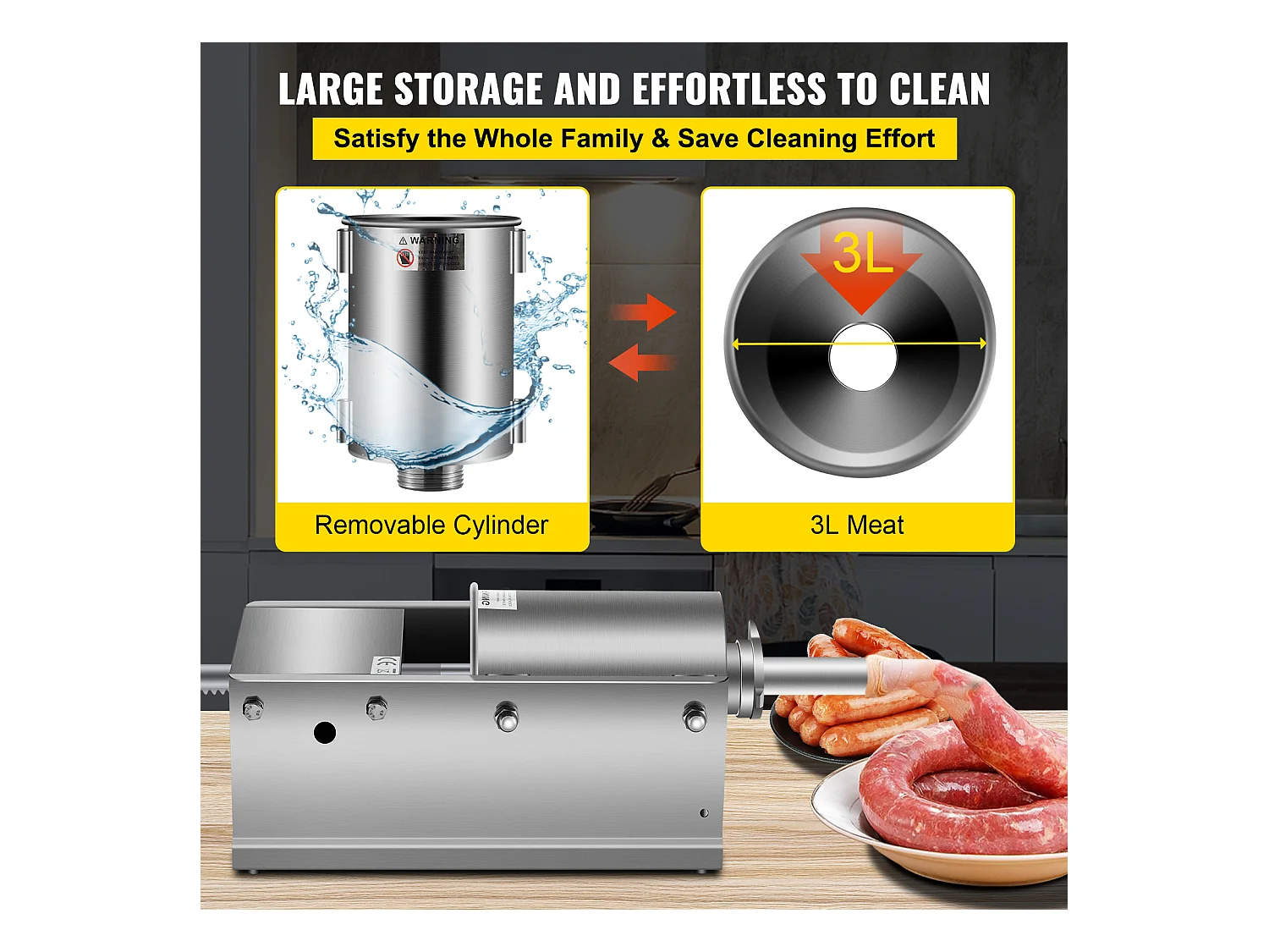 Poussoir à Saucisses Manuel SucceBuy, Horizontale 3 L, Acier Inoxydable 304, pour les Applications Commerciales dans les Supermarchés, les Restaurants