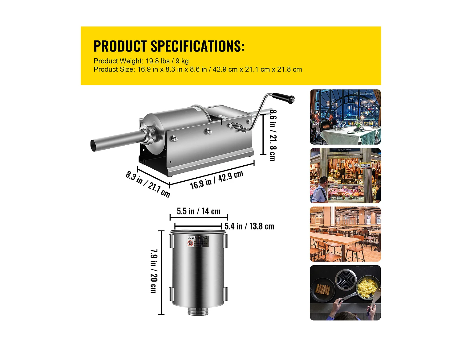 Poussoir à Saucisses Manuel SucceBuy, Horizontale 3 L, Acier Inoxydable 304, pour les Applications Commerciales dans les Supermarchés, les Restaurants