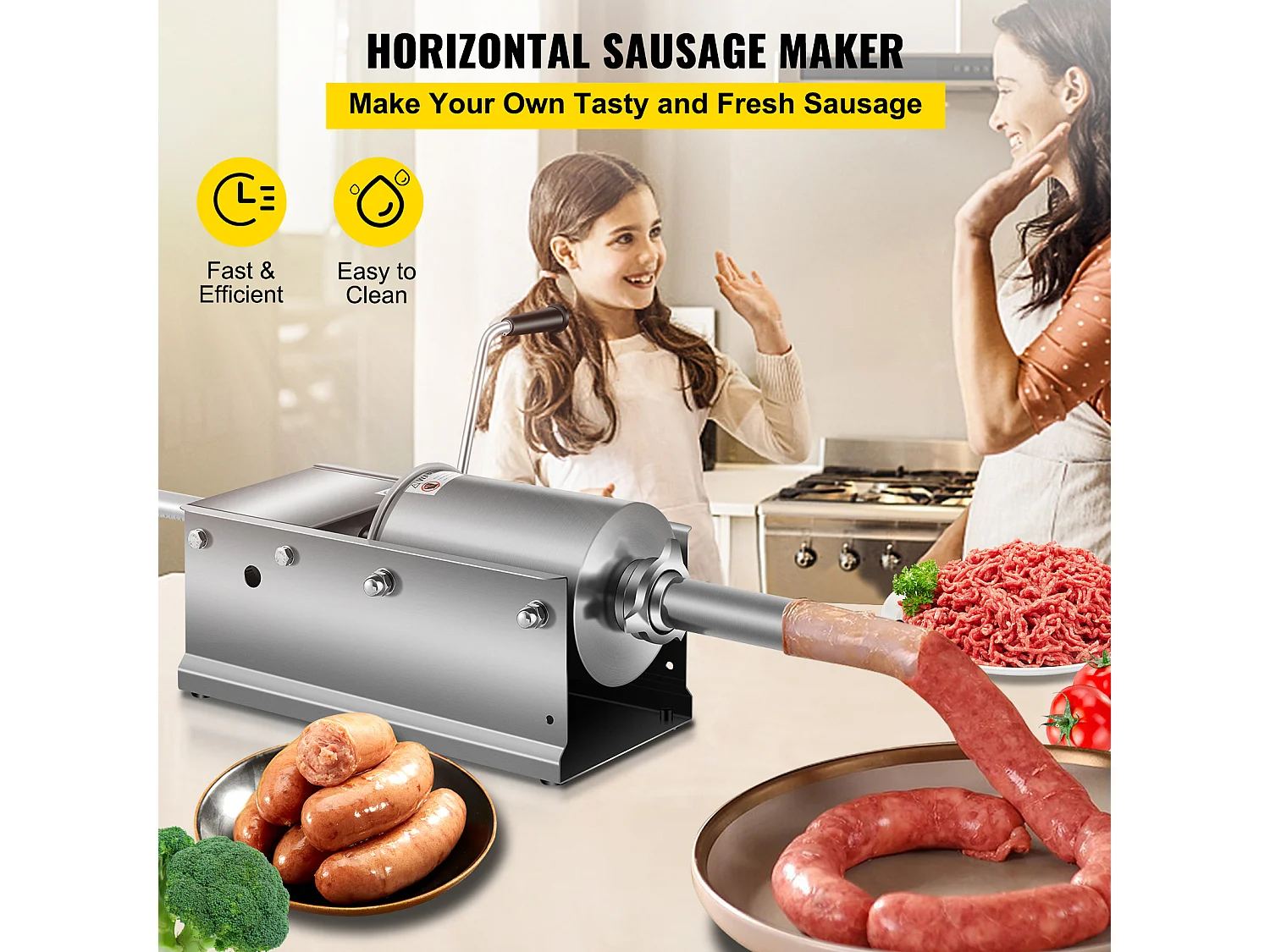Poussoir à Saucisses Manuel SucceBuy, Horizontale 3 L, Acier Inoxydable 304, pour les Applications Commerciales dans les Supermarchés, les Restaurants