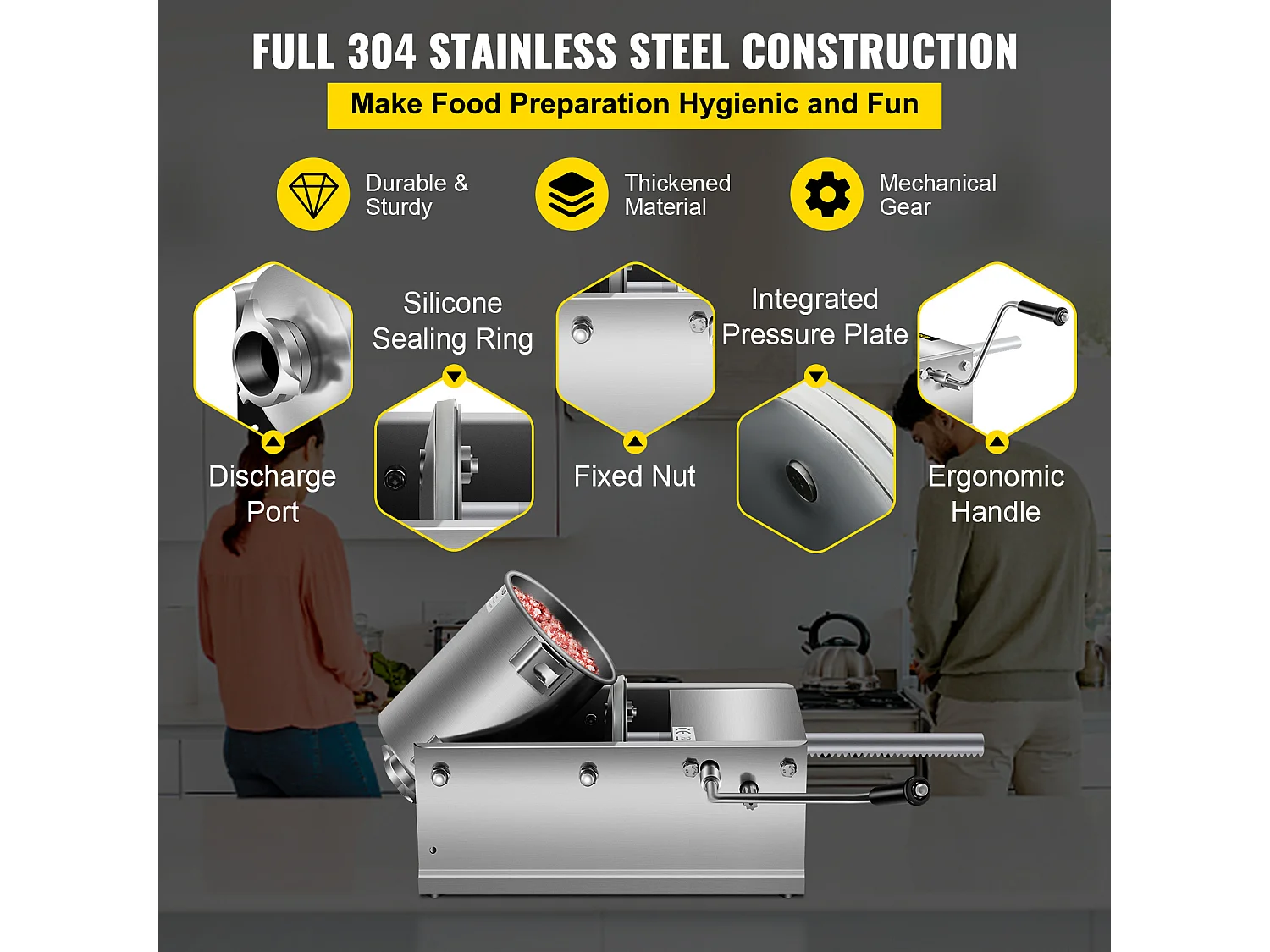 Poussoir à Saucisses Manuel SucceBuy, Horizontale 3 L, Acier Inoxydable 304, pour les Applications Commerciales dans les Supermarchés, les Restaurants